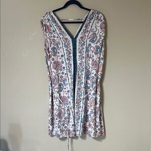 LOFT White Paisley Mini Dress with Blue & Pink Accents